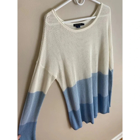 Pendleton Blue and White Ombre Colorblock Knit Sweater Semi-Sheer Size XL - Picture 3 of 9